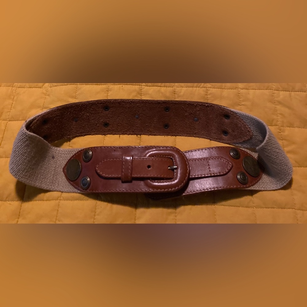 VTG ANN TAYLOR Leather (Coin Accented) & Stretch  Belt; Made in Turkey  M